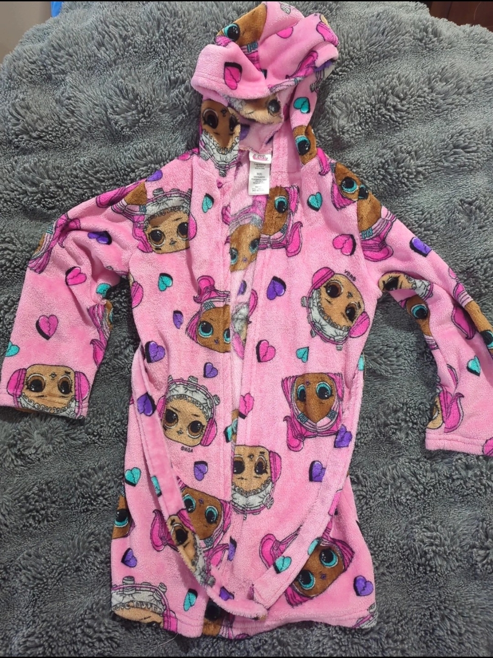 L.O.L. Surprise! Pink Hooded Kids One-Piece Robe with Character Hearts